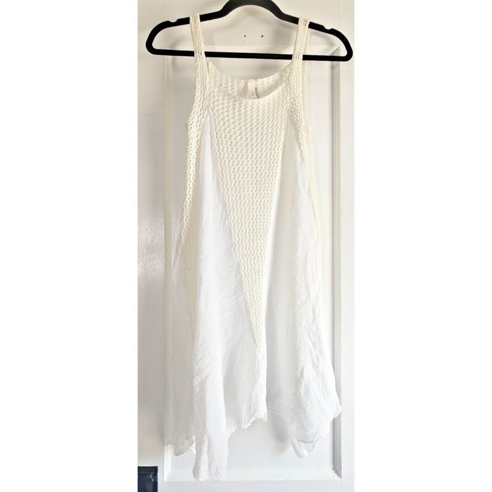 ELAN crochet inset cover up dress white woman Sz S crochet + gauze